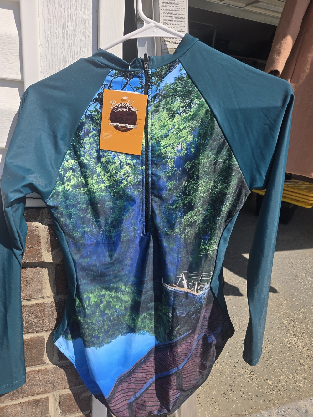 Bench Summer Vibes Teal Forest Print Zip Rash Guard